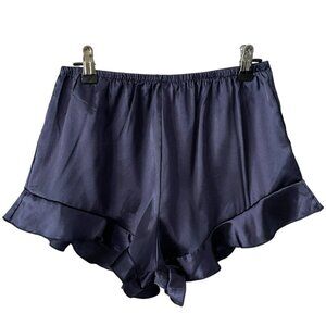 Satin Lightweight Fabric Ruffles Mid Rise Pull On Pajama Shorts Blue S